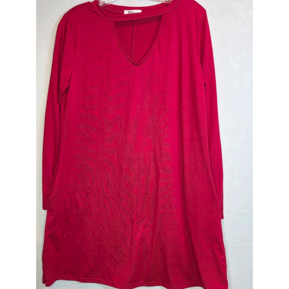 Giotto Womens Red Cutout V-Neck Long Sleeve Tunic Top with Pockets Size XL